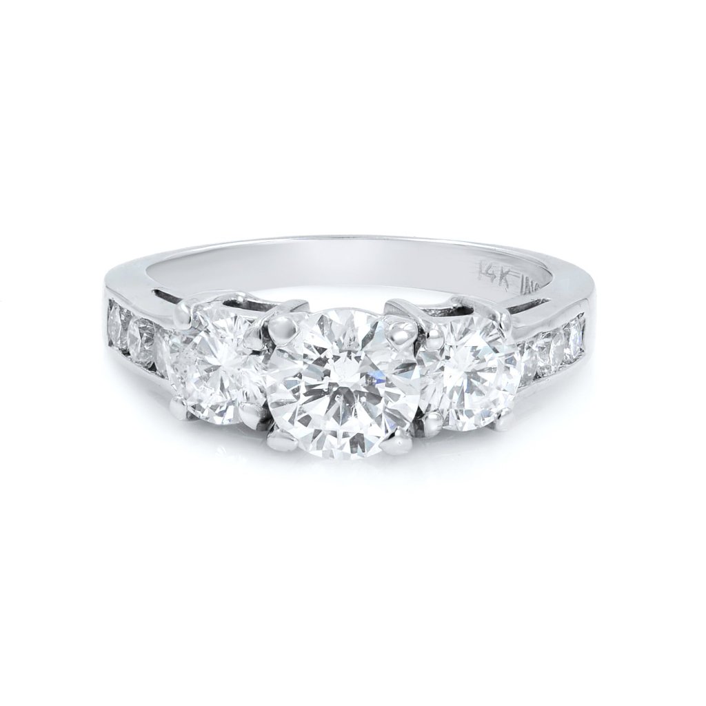 Rachel Koen Three Stone Round Diamond Ladies Ring 14k White Gold 148cttw Size 7 4765$